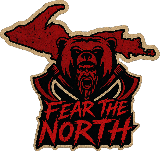 Fear the North — Berserkers emblem with Upper Peninsula silhouette, bear, and crossed axes